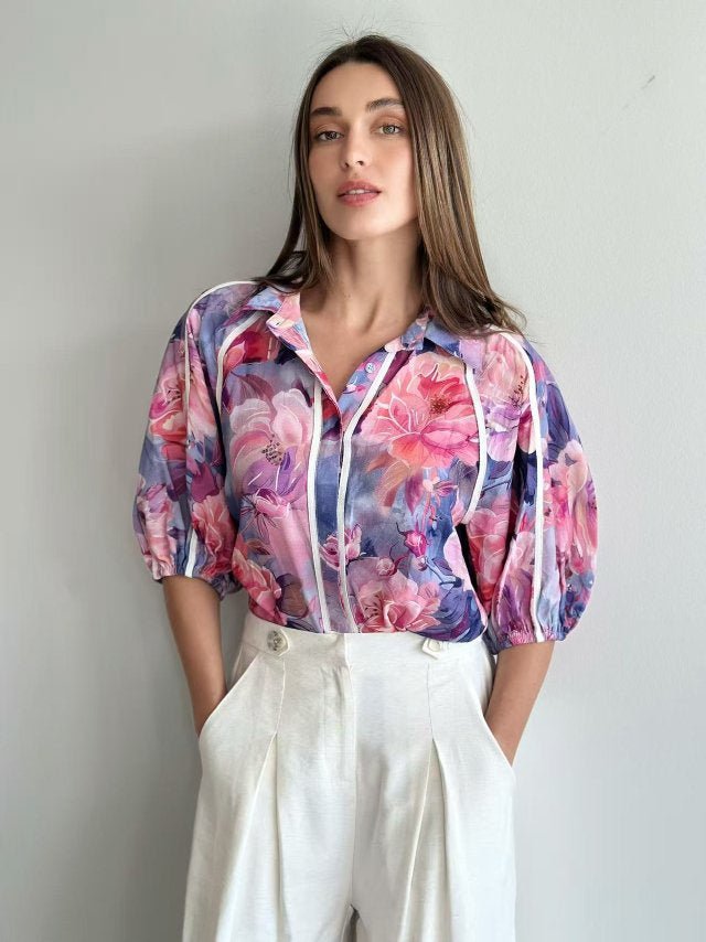Cheshire Blooms Piped Blouse